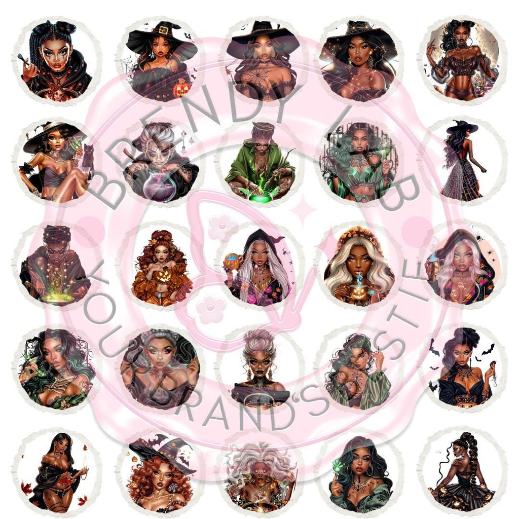 Witchy Black Girl Halloween Clipart: Glam PNG Bundle