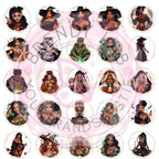 Witchy Black Girl Halloween Clipart: Glam PNG Bundle