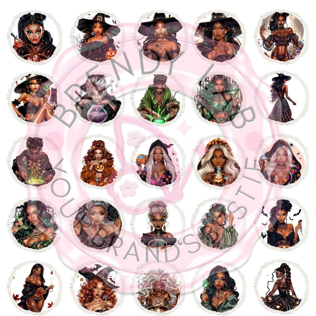 Witchy Black Girl Halloween Clipart: Glam PNG Bundle