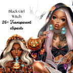 Black Girl Witch Clipart: Luxe Halloween PNG Bundle