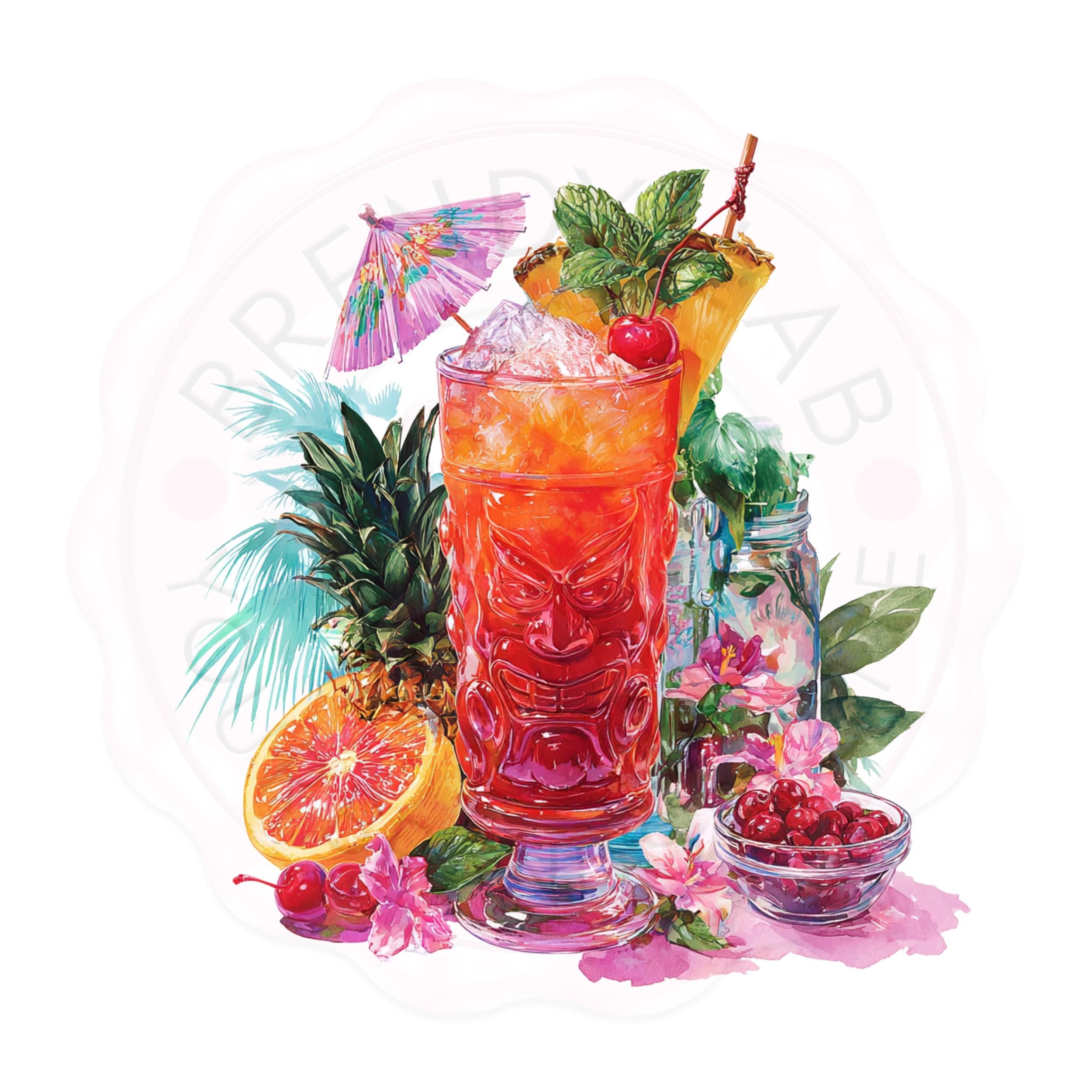 Watercolor Cocktail Clipart Bundle: Tropical Drinks, Wine, Beer