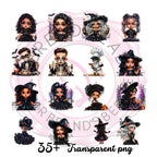 Chibi Halloween Clipart Bundle , 25 + Cute Witch & Gothic Characters for Sublimation, Crafts, Stickers, Cards, Scrapbooking , journaling