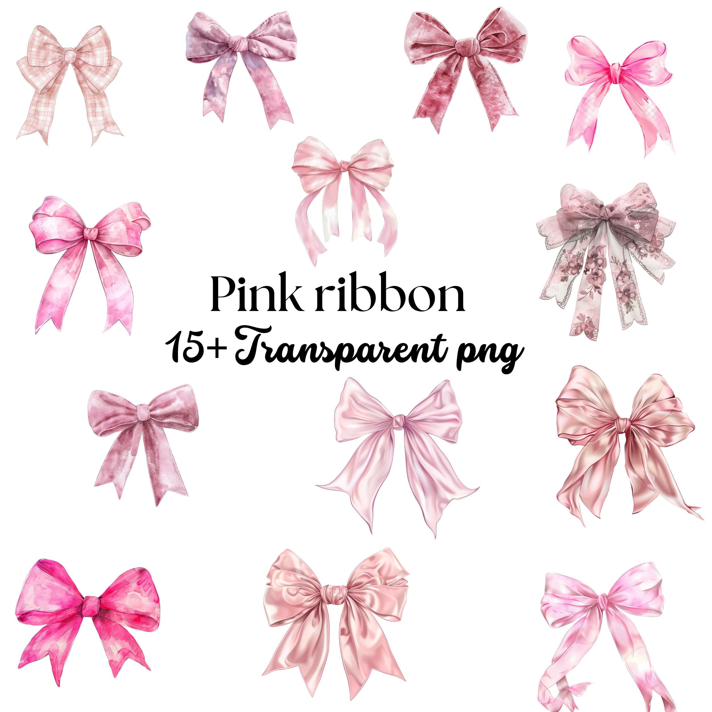 Watercolor Pink Bow Clipart Bundle: Satin & Ribbon PNG Graphics