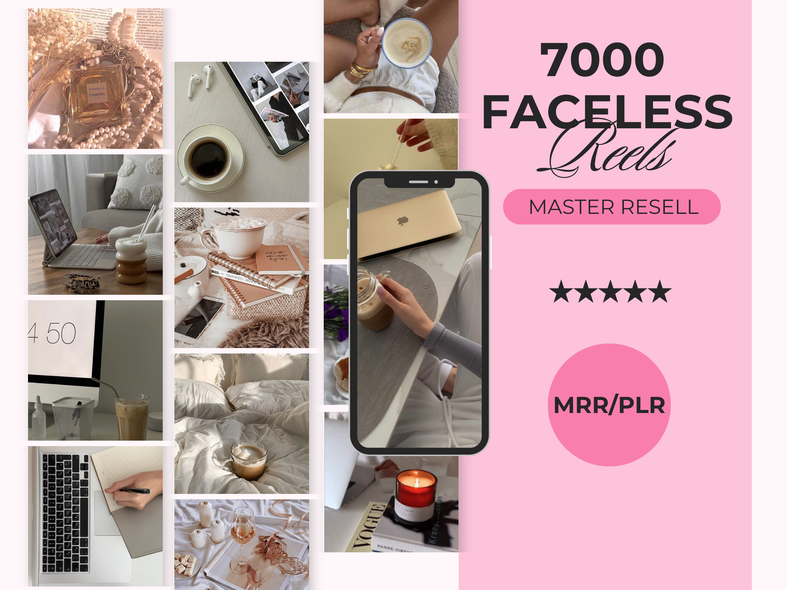 7000 Faceless Aesthetic Reels Bundle with MRR/PLR Resell Rights