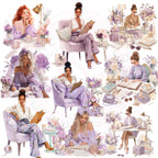 Lilac Watercolor Clipart Bundle: Cozy Lifestyle PNG Images