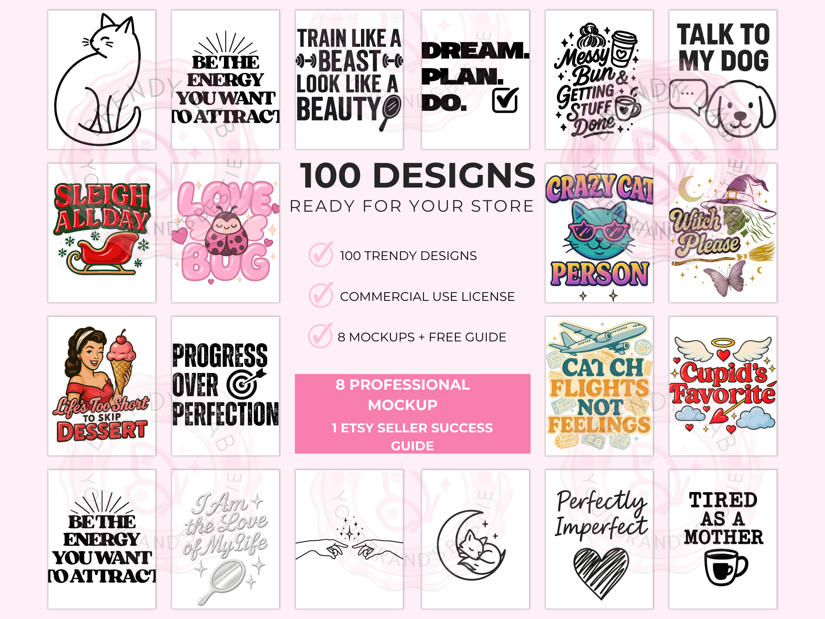Etsy Shop Starter Kit – 100 Ready-to-Use Designs + Free Etsy Success Guide + Mockups