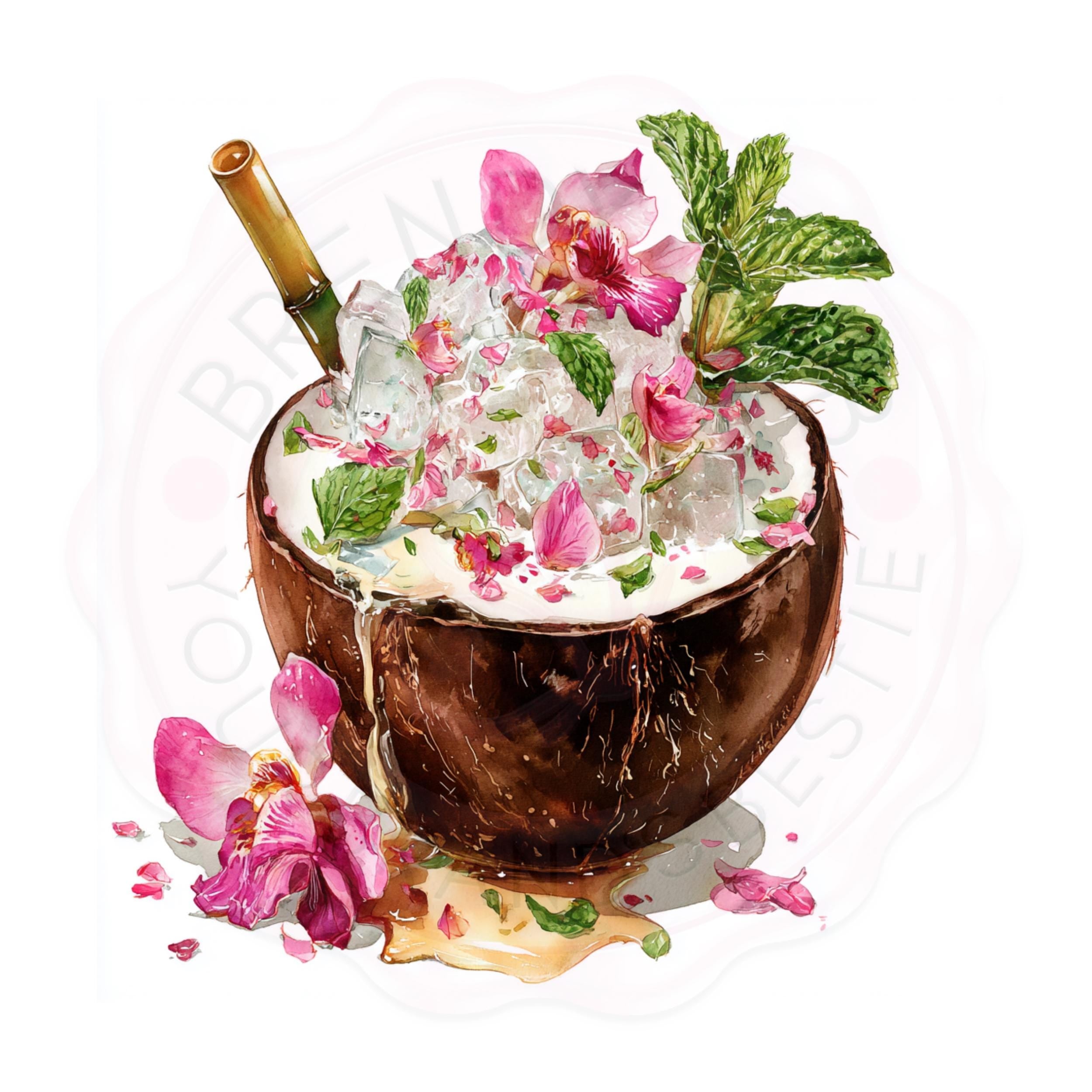 Watercolor Cocktail Clipart Bundle: Tropical Drinks, Wine, Beer