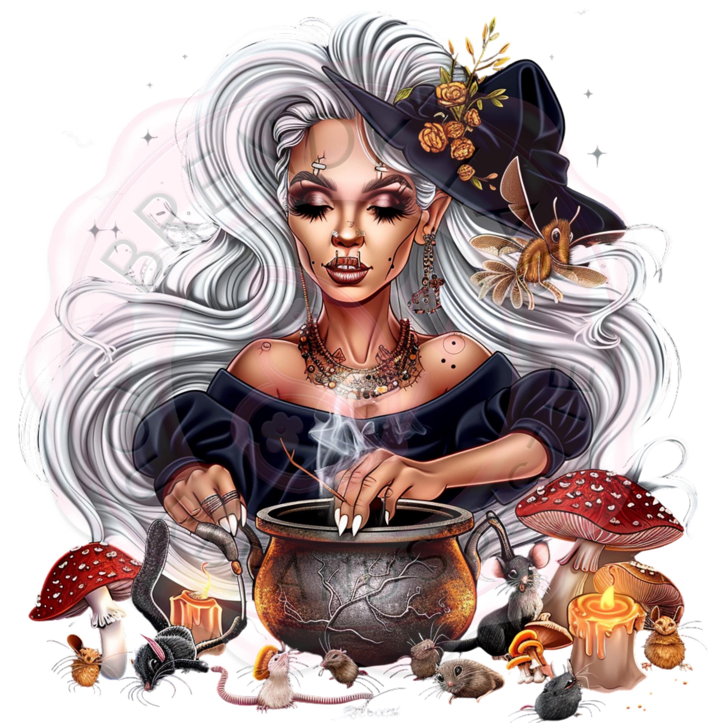 Witch Clipart Bundle: Black Witches Casting Spells - PNGs