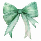 Watercolor Green Bow Clipart Bundle: Satin Ribbon PNG Graphics