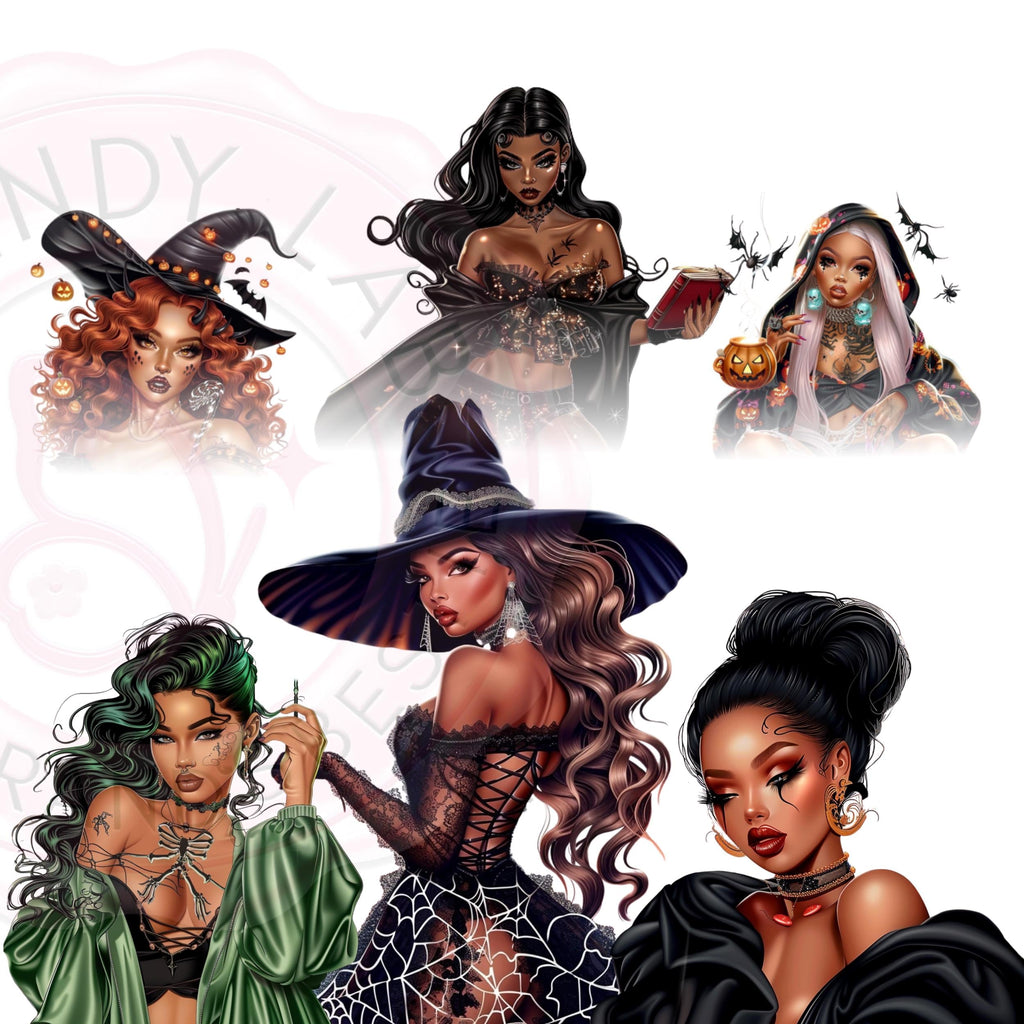 Black Girl Witch Clipart: Luxe Halloween PNG Bundle