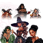 Black Girl Witch Clipart: Luxe Halloween PNG Bundle