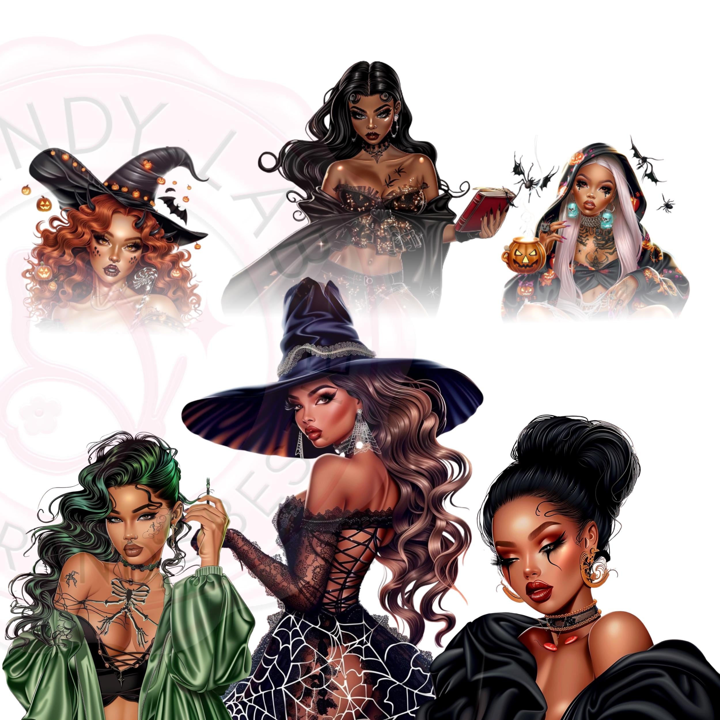 Black Girl Witch Clipart: Luxe Halloween PNG Bundle