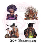 Witch Clipart Bundle: Black Witches Casting Spells - PNGs