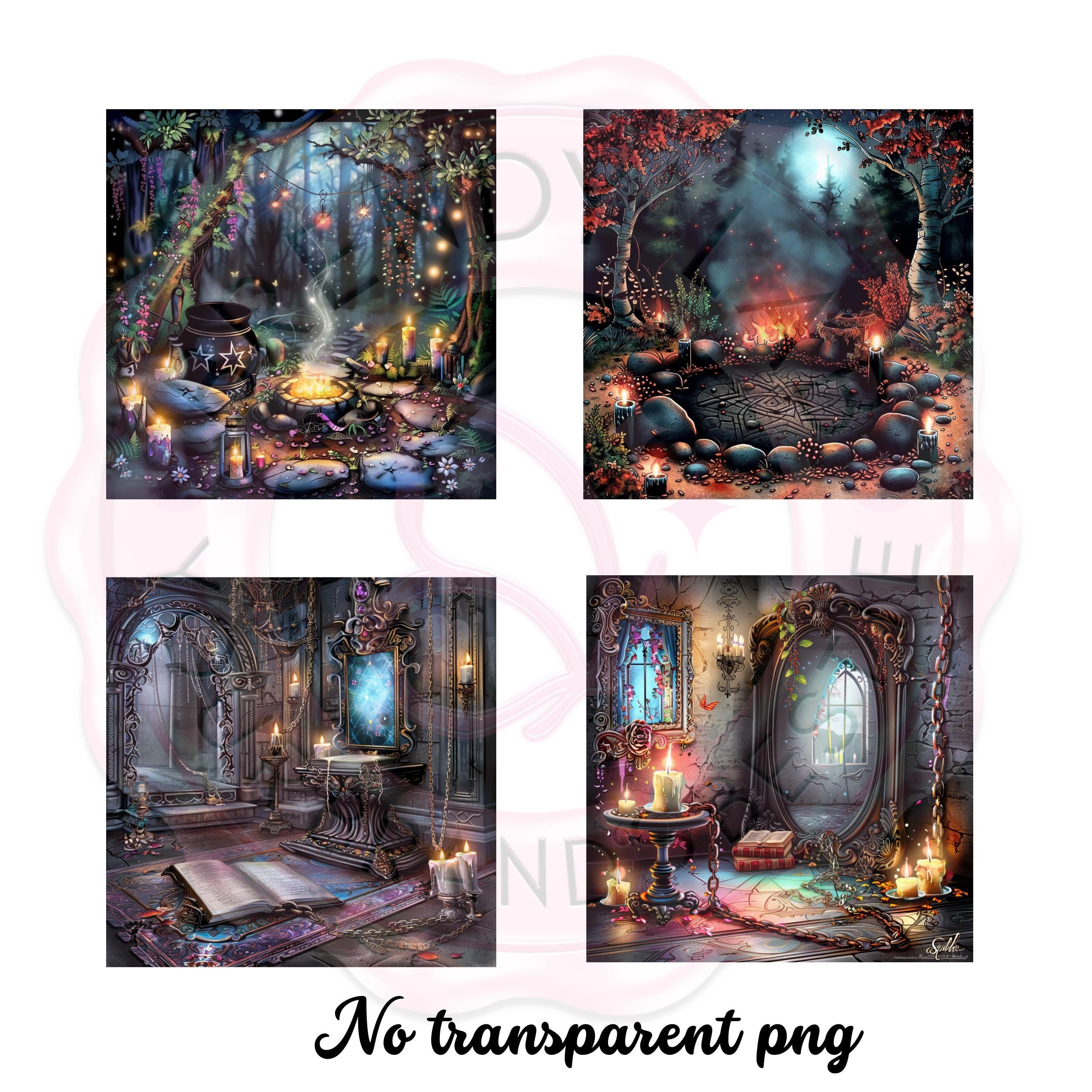Witchy Halloween Backgrounds: Spooky Digital Clipart Bundle (PNG)
