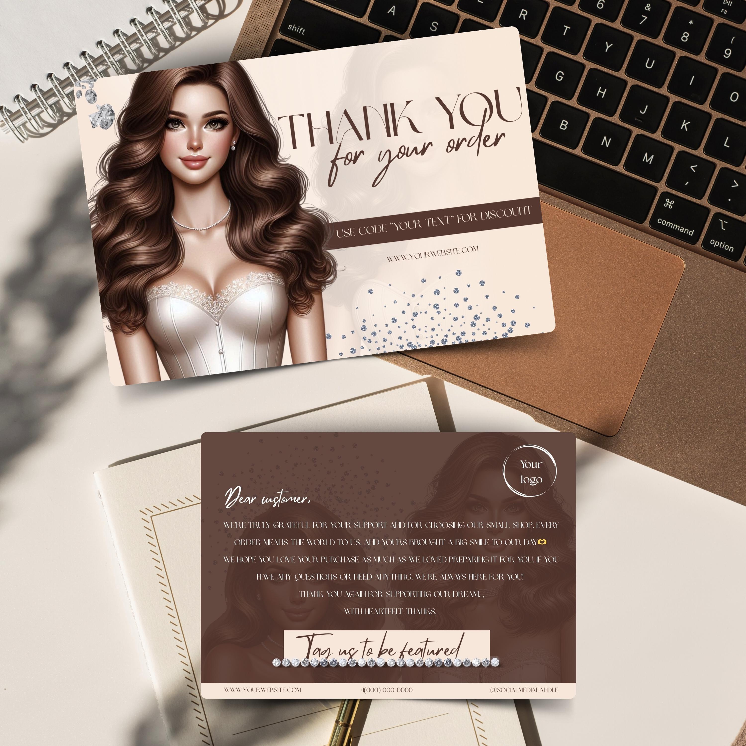 Elegant Brown Thank You Card Template: Small Business (Canva Editable)