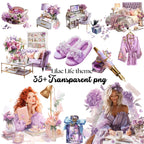 Lilac Watercolor Clipart Bundle: Cozy Lifestyle PNG Images
