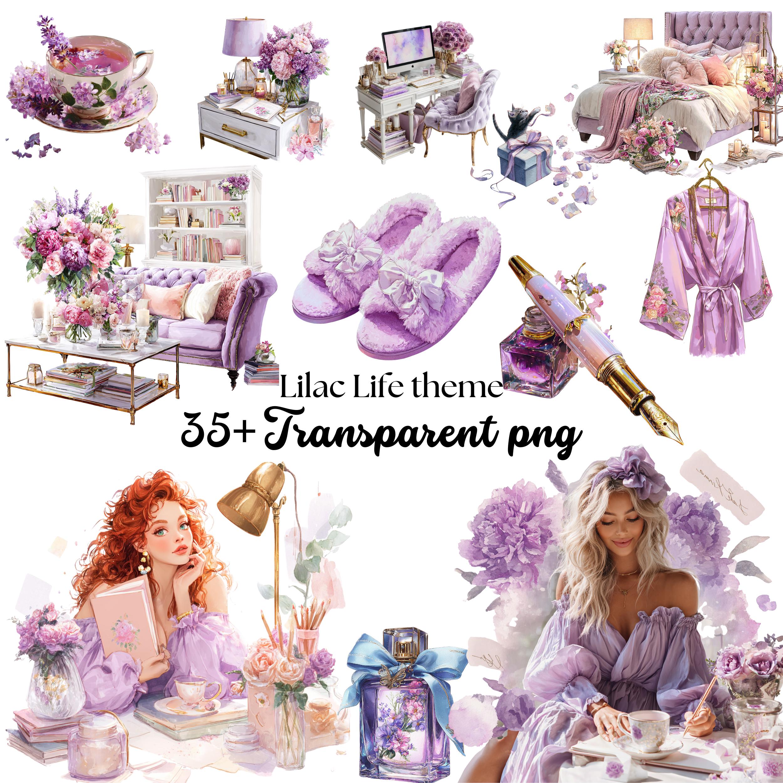 Lilac Watercolor Clipart Bundle: Cozy Lifestyle PNG Images