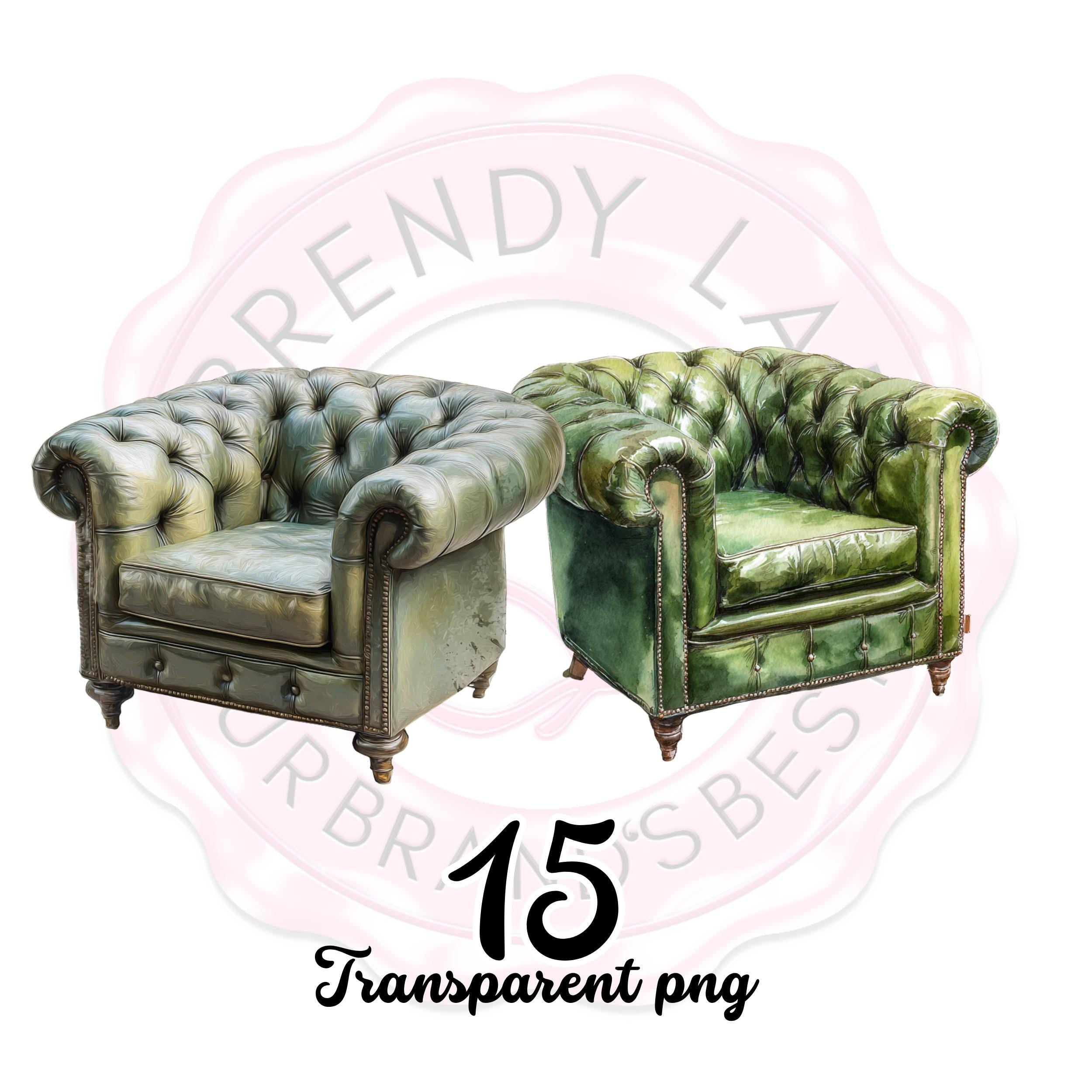Vintage Green Chair Clipart Set: Manor Style PNG Illustrations 15 clipart