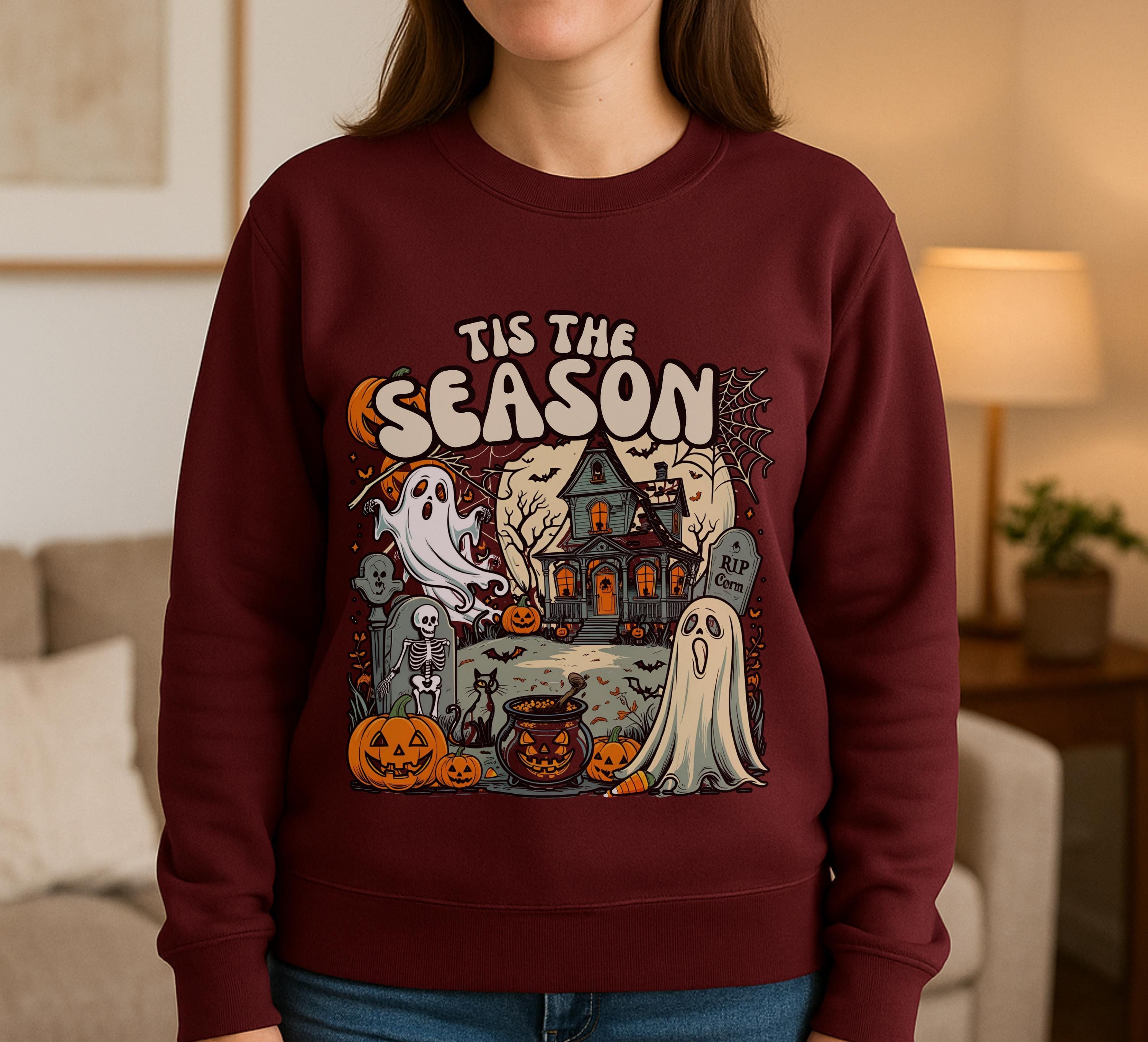 Halloween Themed Sweatshirt, Cozy Fall Apparel, Unisex Crewneck, Spooky Season Outfit, Halloween Celebration Clothing
