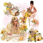 Yellow Watercolor Clipart Bundle: Sunflowers, Tea, Cozy Desk