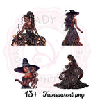 Black Girl Witch Clipart: Fall Fashion PNGs for Halloween
