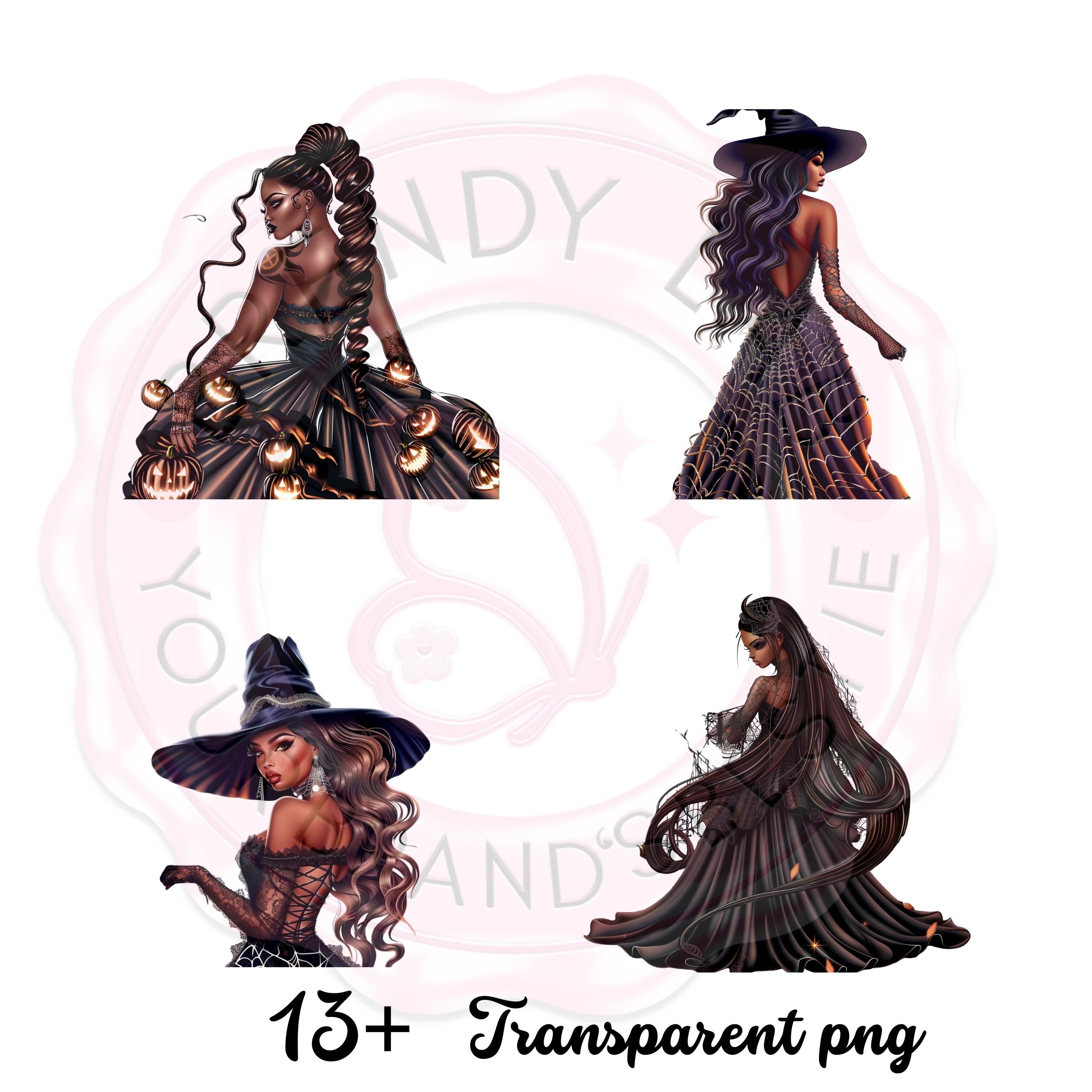 Black Girl Witch Clipart: Fall Fashion PNGs for Halloween