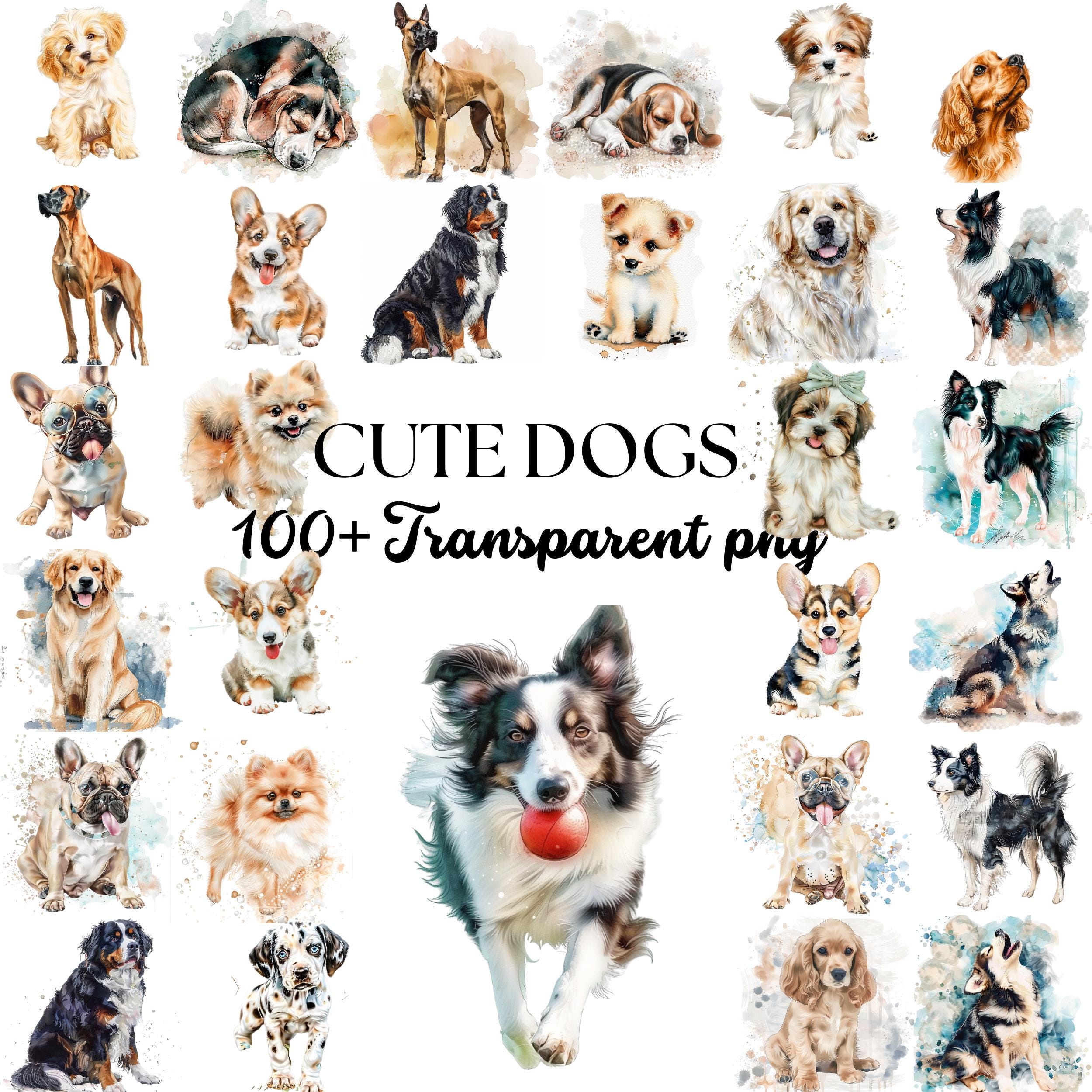 Watercolor Dog Clipart Bundle: 90+ Puppy PNGs, Pet Lover Design