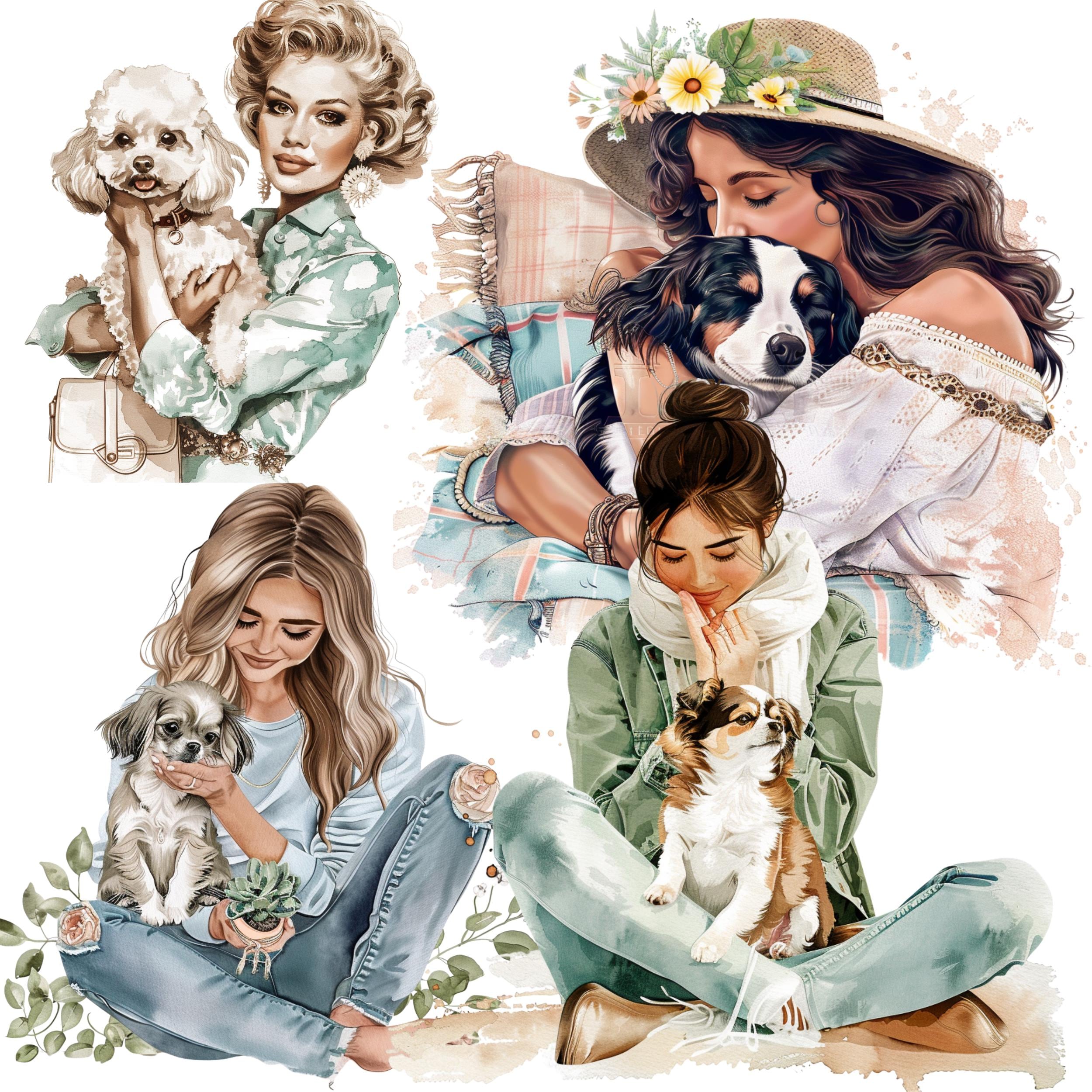 Watercolor Dog Mom & Dad Clipart Bundle: 45+ PNG Family Pet Art
