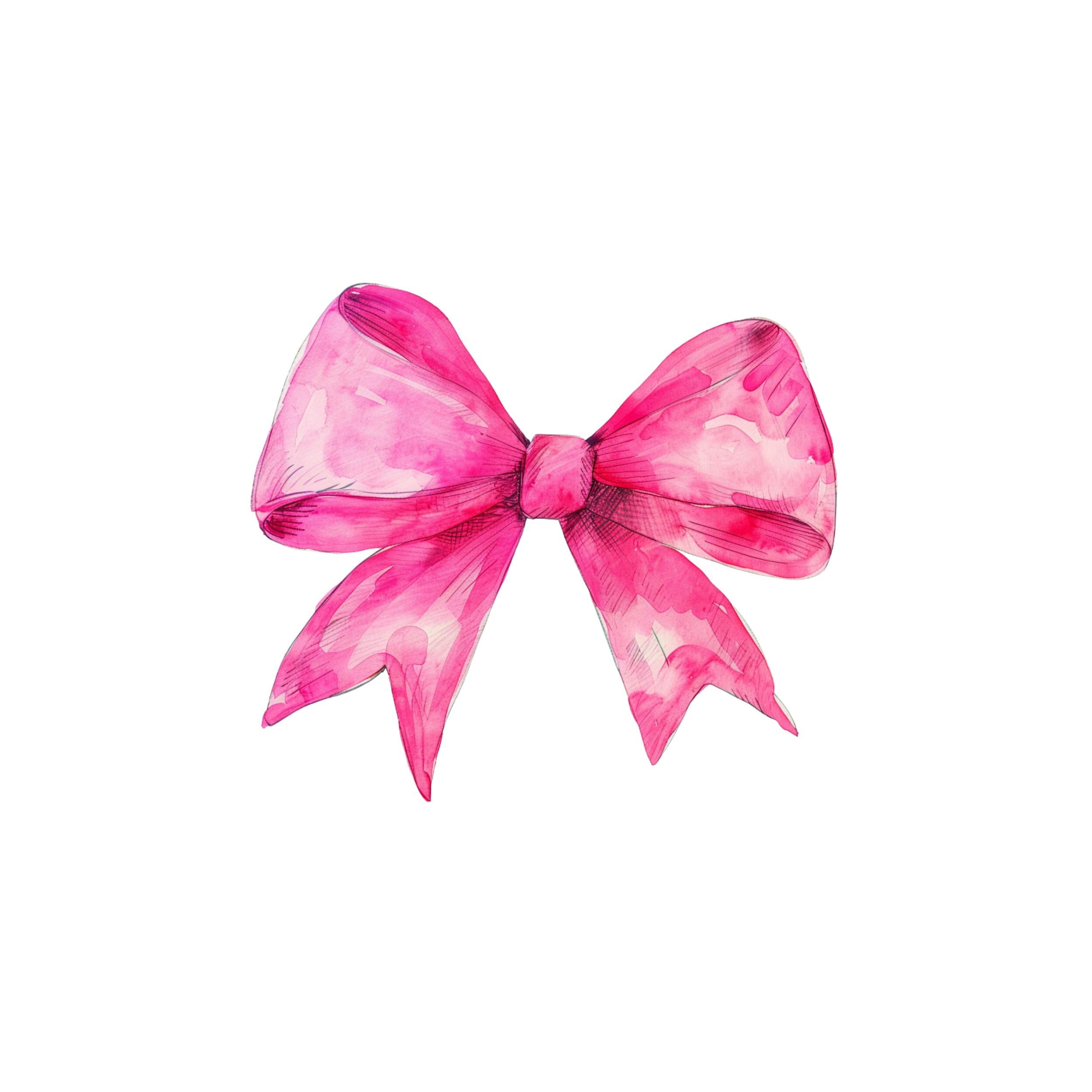 Watercolor Pink Bow Clipart Bundle: Satin & Ribbon PNG Graphics