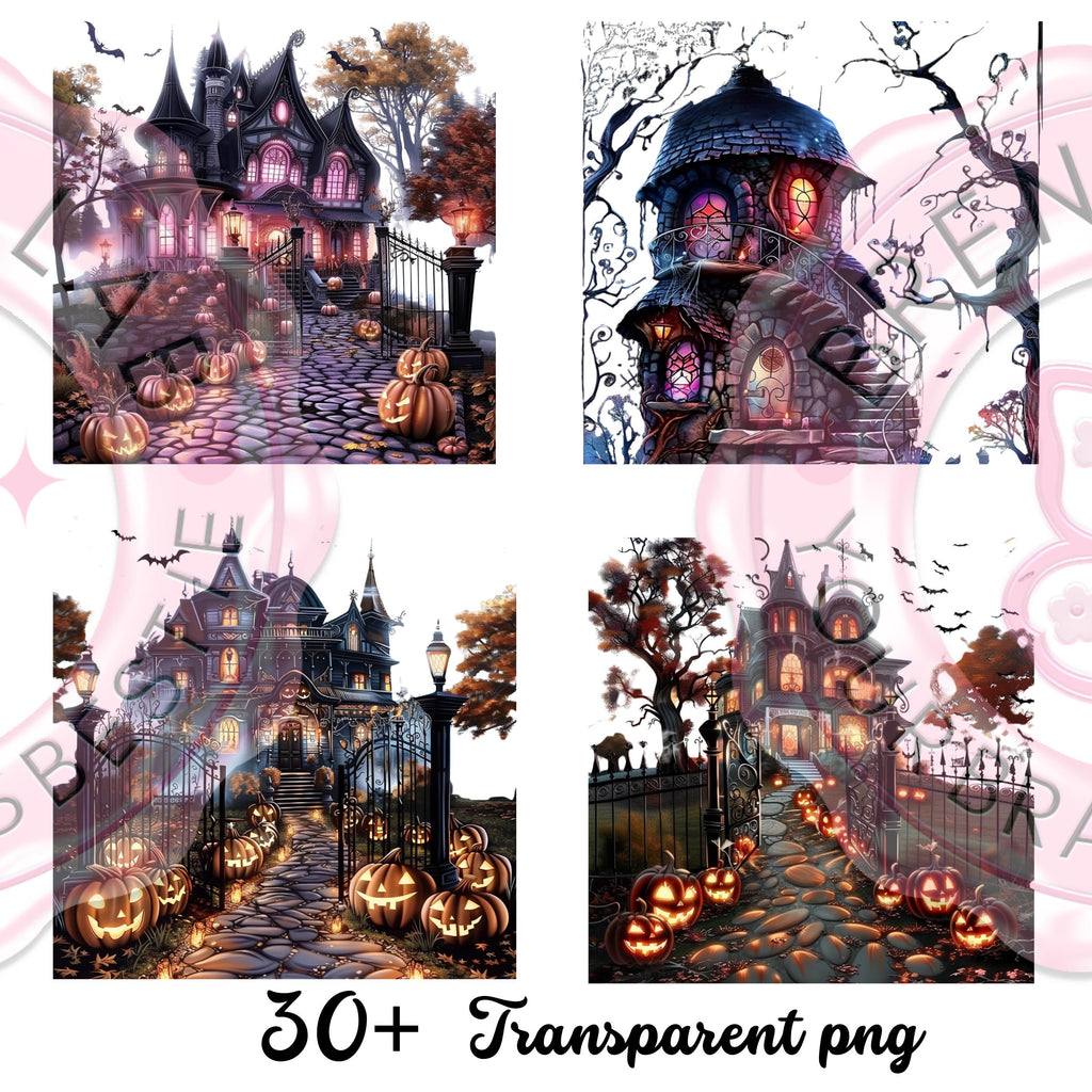 Haunted House Clipart Bundle: 30+ Spooky Halloween PNG Graphics