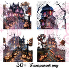 Haunted House Clipart Bundle: 30+ Spooky Halloween PNG Graphics