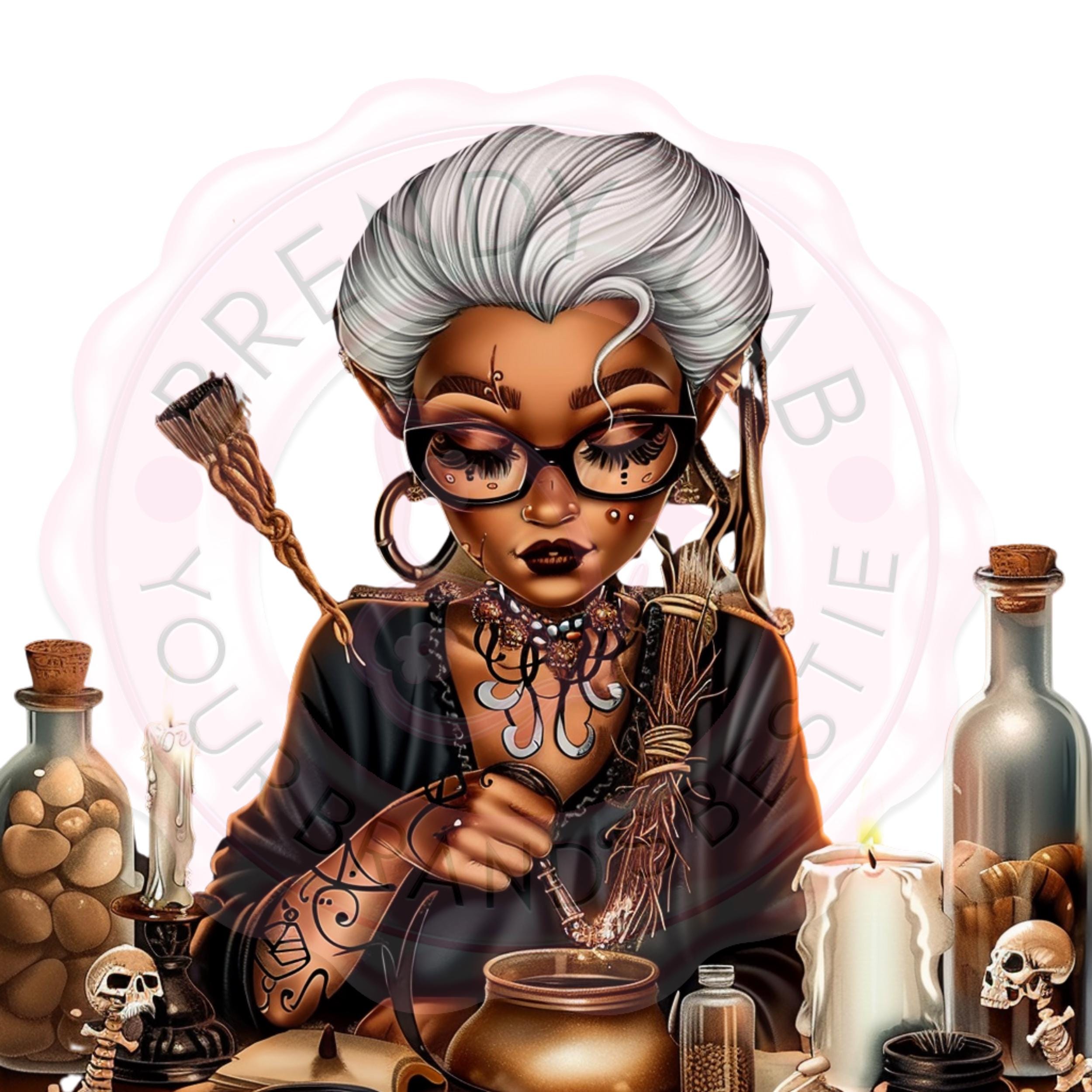 Witch Clipart Bundle: Black Witches Casting Spells - PNGs