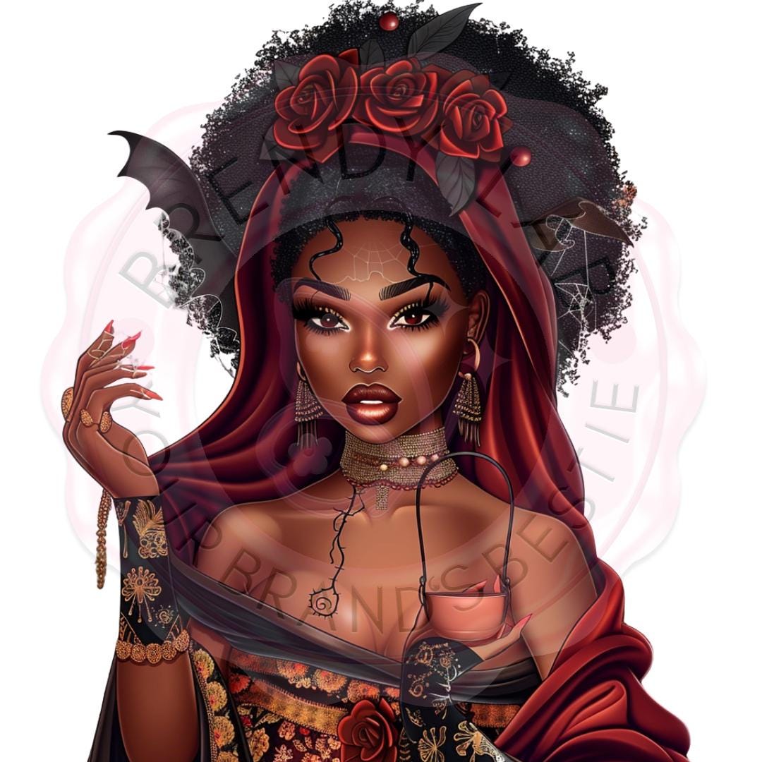 Black Girl Witch Clipart: Luxe Halloween PNG Bundle