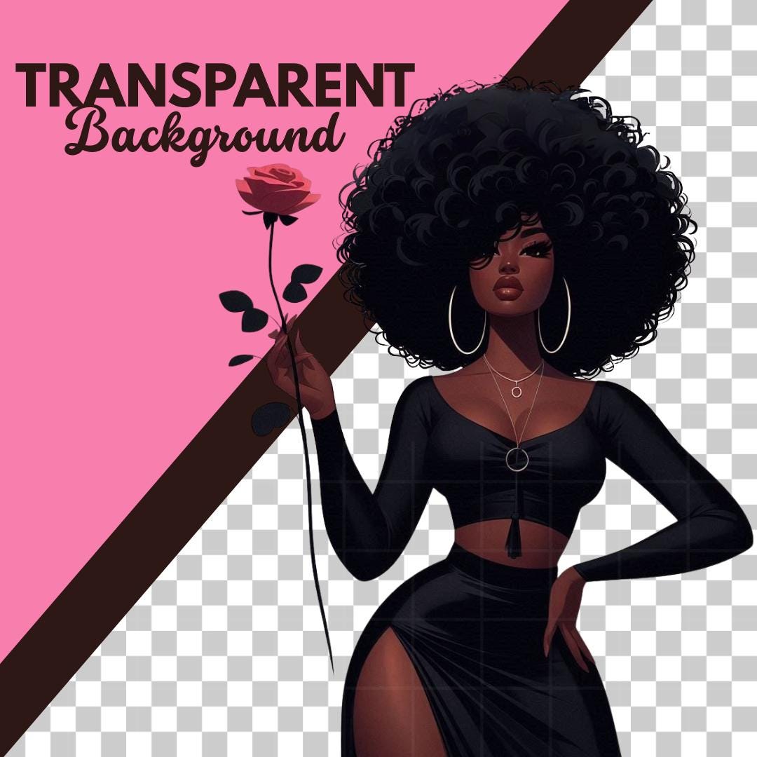 Black Woman Afro Art: Confident Fashion Girl PNG Clipart Bundle