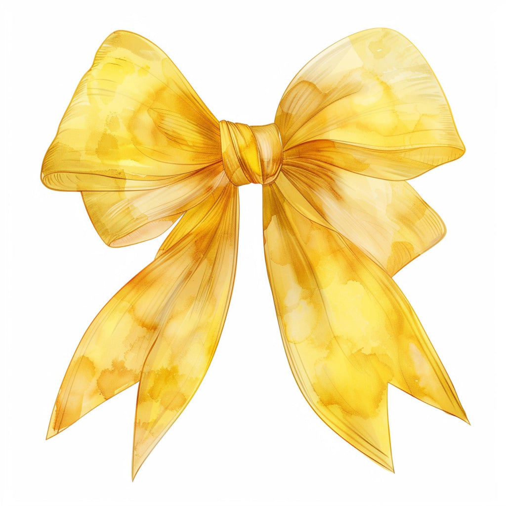 Watercolor Bow Clipart Bundle: Yellow Satin Ribbon PNG (Digital Download