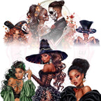 Witchy Black Girl Halloween Clipart: Glam PNG Bundle