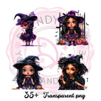 Chibi Halloween Clipart Bundle , 25 + Cute Witch & Gothic Characters for Sublimation, Crafts, Stickers, Cards, Scrapbooking , journaling