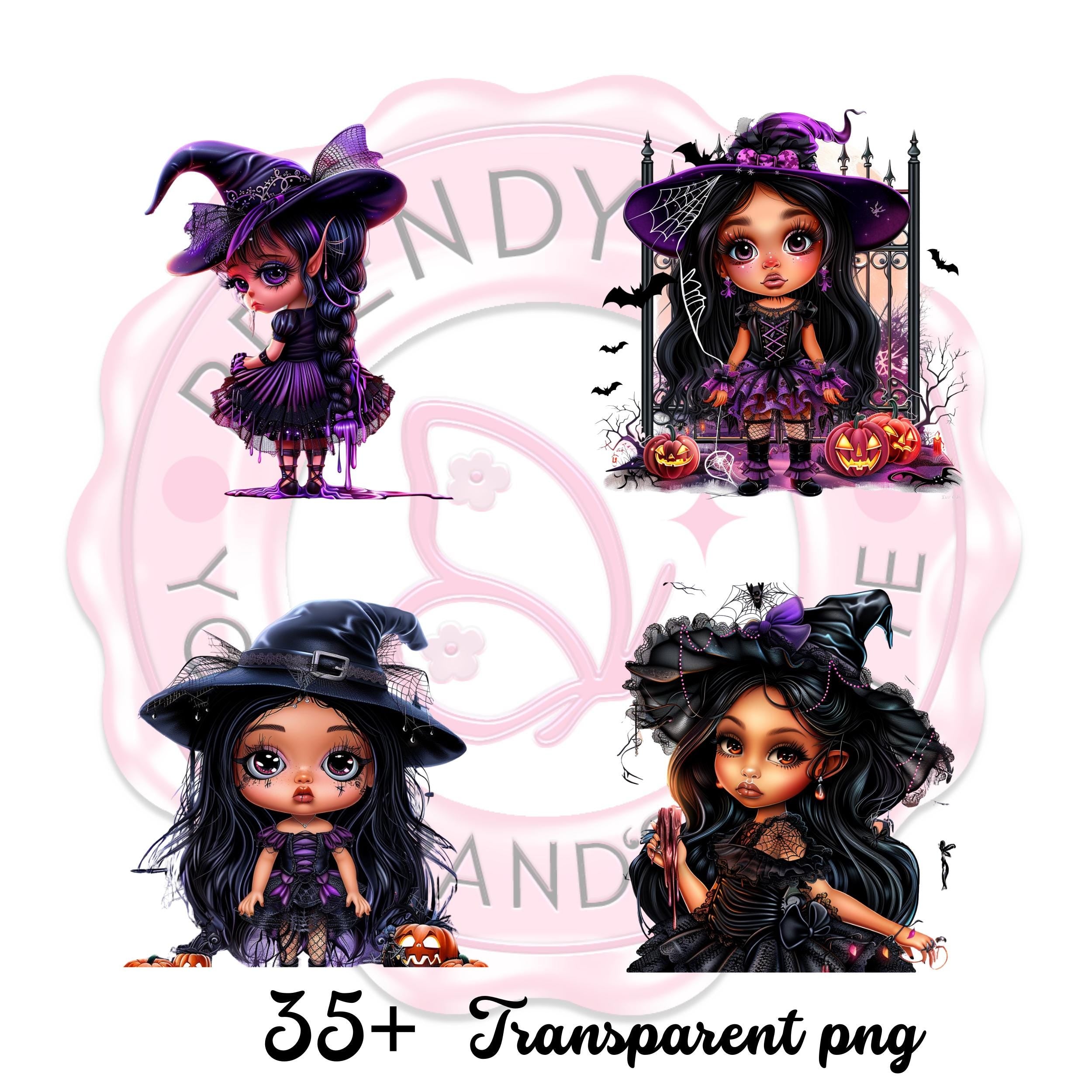 Chibi Halloween Clipart Bundle , 25 + Cute Witch & Gothic Characters for Sublimation, Crafts, Stickers, Cards, Scrapbooking , journaling