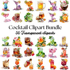 Watercolor Cocktail Clipart Bundle: Tropical Drinks, Wine, Beer