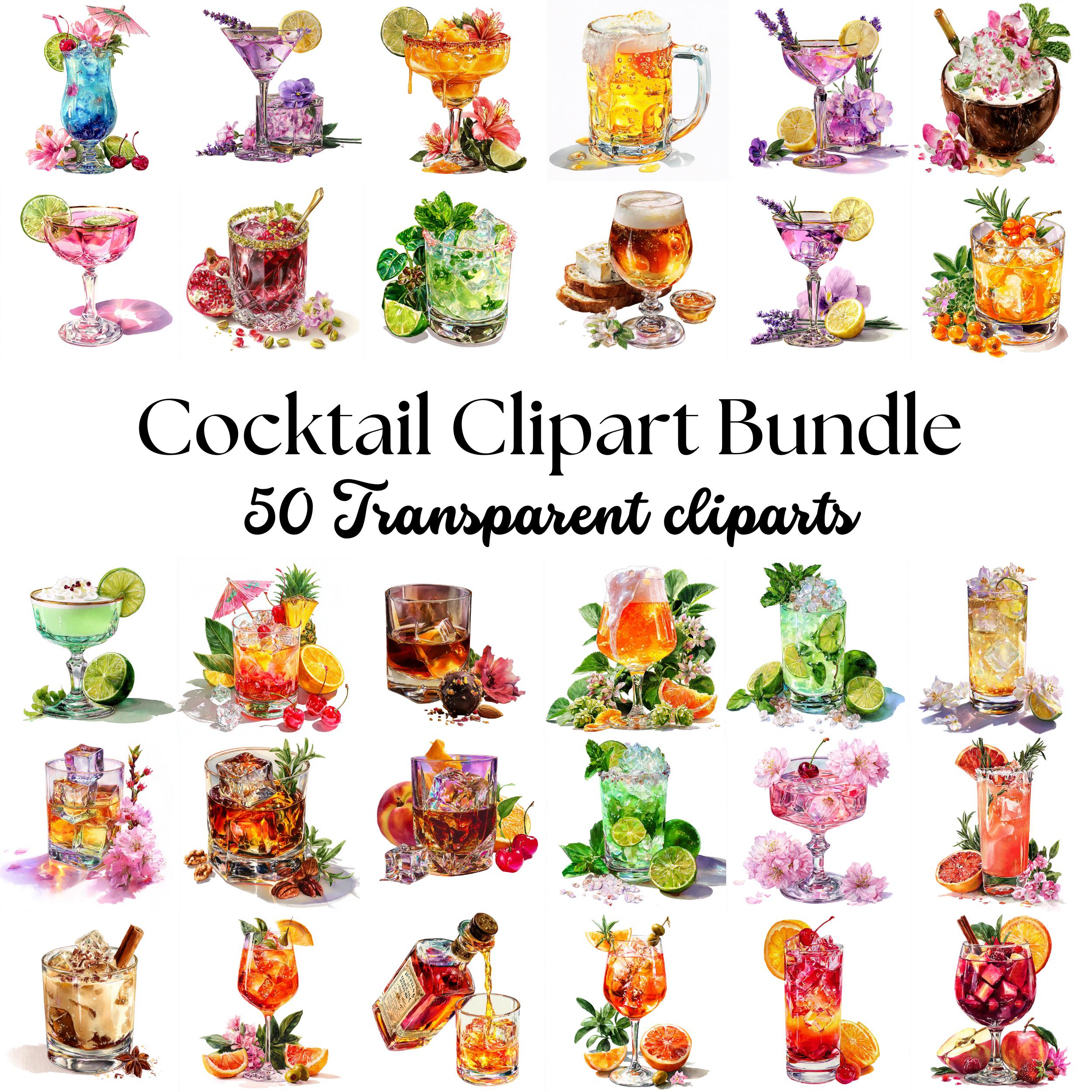 Watercolor Cocktail Clipart Bundle: Tropical Drinks, Wine, Beer