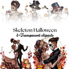 Halloween Skeleton Clipart: Spooky Chefs & Gothic Couples