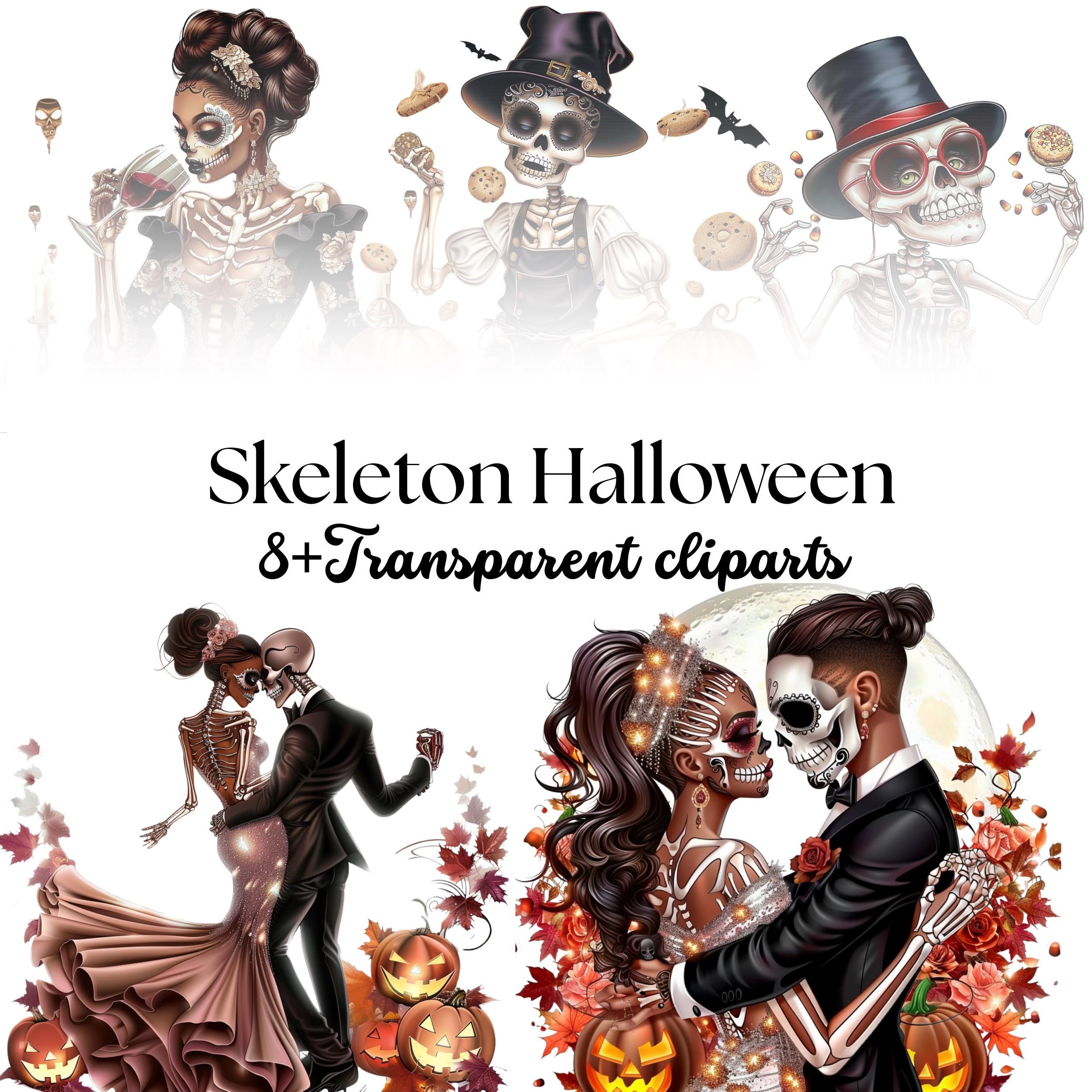 Halloween Skeleton Clipart: Spooky Chefs & Gothic Couples