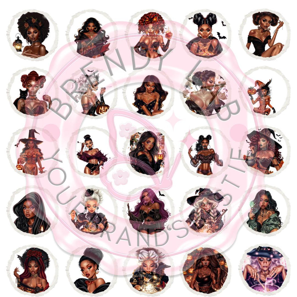 Witchy Black Girl Halloween Clipart: Glam PNG Bundle