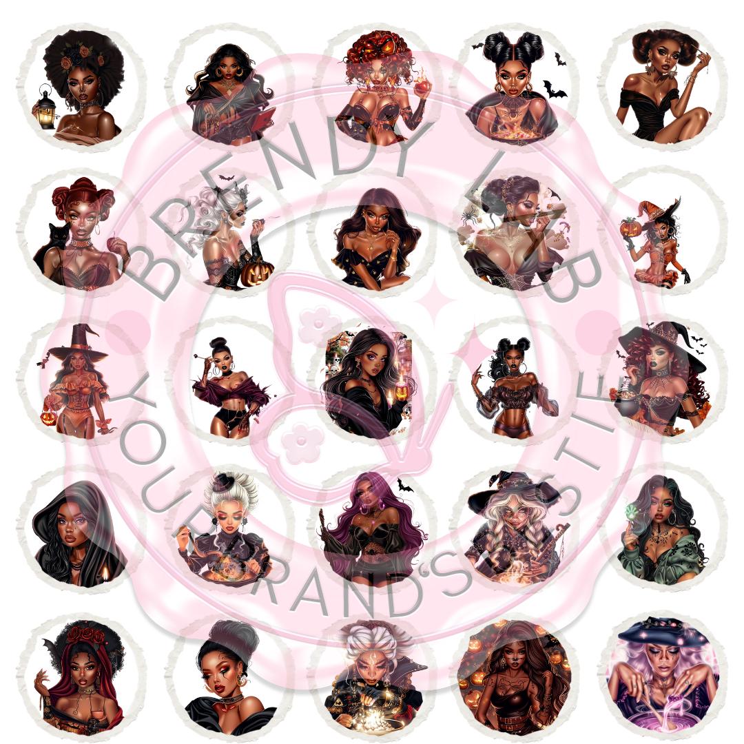 Witchy Black Girl Halloween Clipart: Glam PNG Bundle