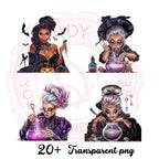 Witch Clipart Bundle: Black Witches Casting Spells - PNGs
