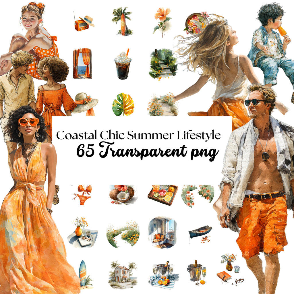 Watercolor Coastal Summer Clipart: Beach Lifestyle Graphics