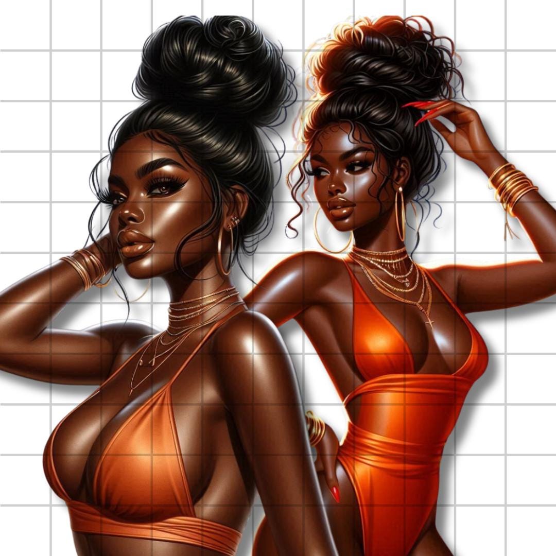 Black Woman Clipart Bundle – 16 Swimsuit PNGs for Summer Beach Design, Scrapbooking & POD