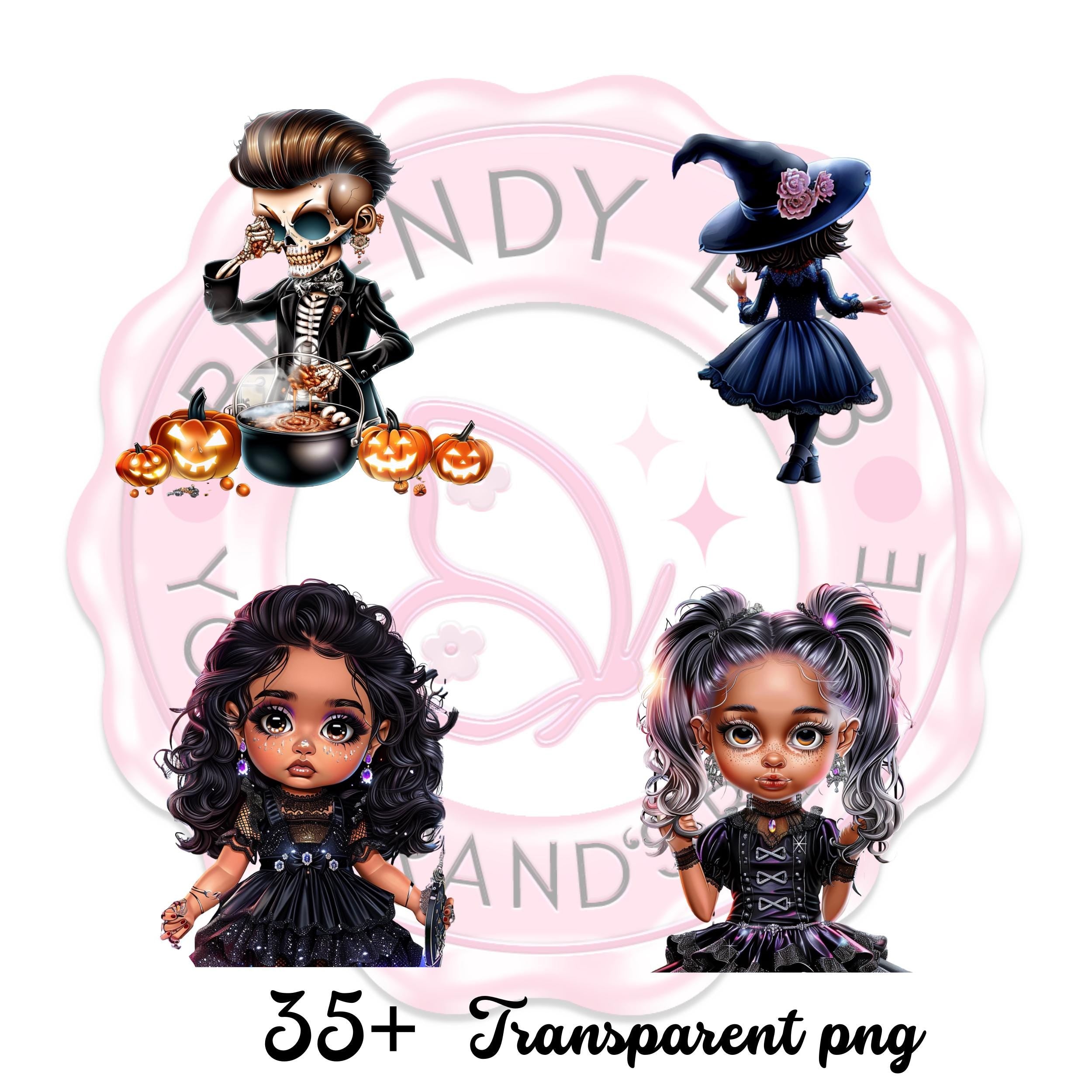 Chibi Halloween Clipart Bundle , 25 + Cute Witch & Gothic Characters for Sublimation, Crafts, Stickers, Cards, Scrapbooking , journaling