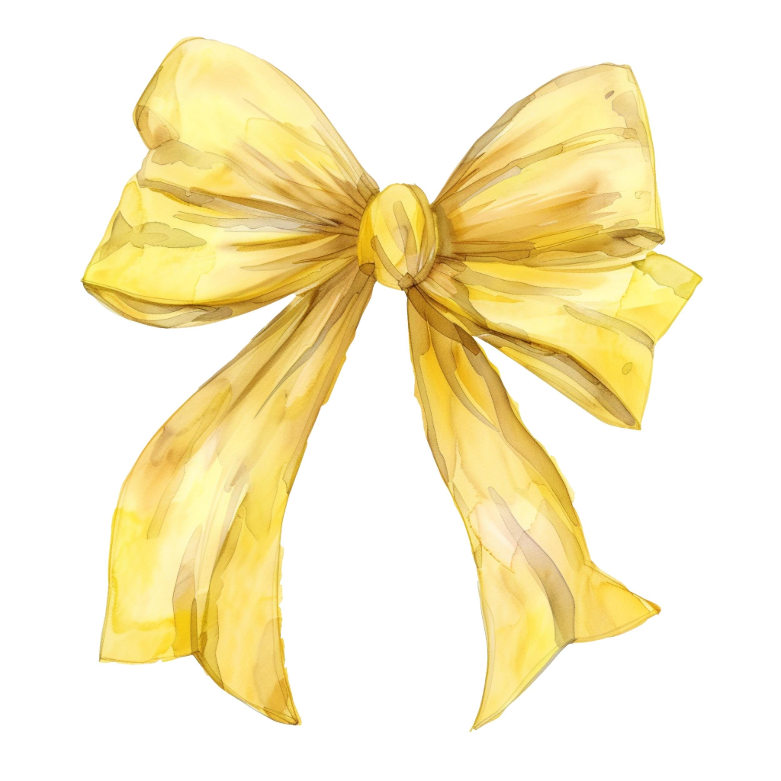 Watercolor Bow Clipart Bundle: Yellow Satin Ribbon PNG (Digital Download