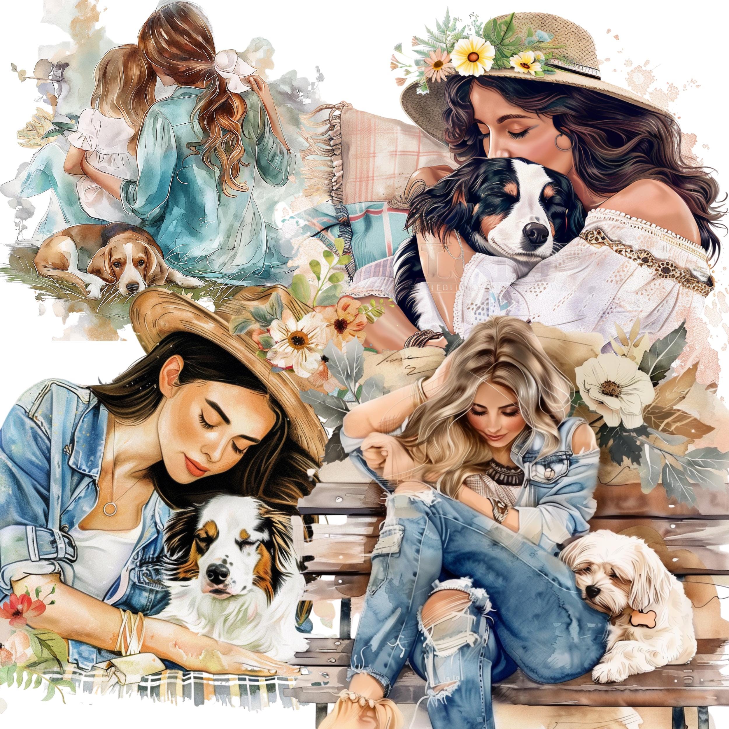 Watercolor Dog Mom & Dad Clipart Bundle: 45+ PNG Family Pet Art